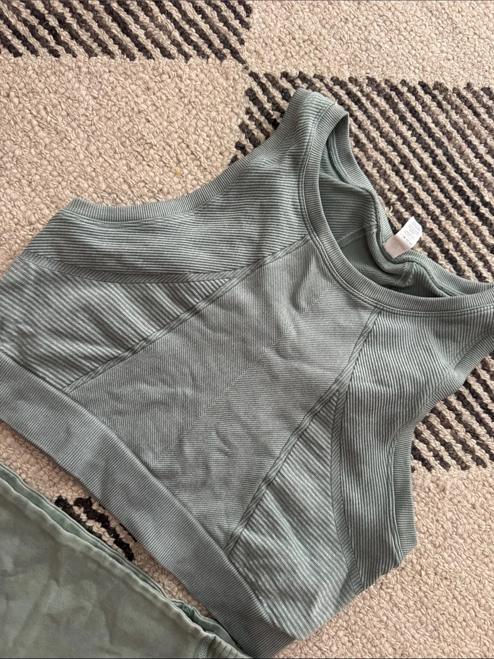 aerie Ribbed Sage Green Crop Tank Top - Picture 3 of 5
